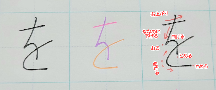 ひらがなの『を』の書き方や書き順について